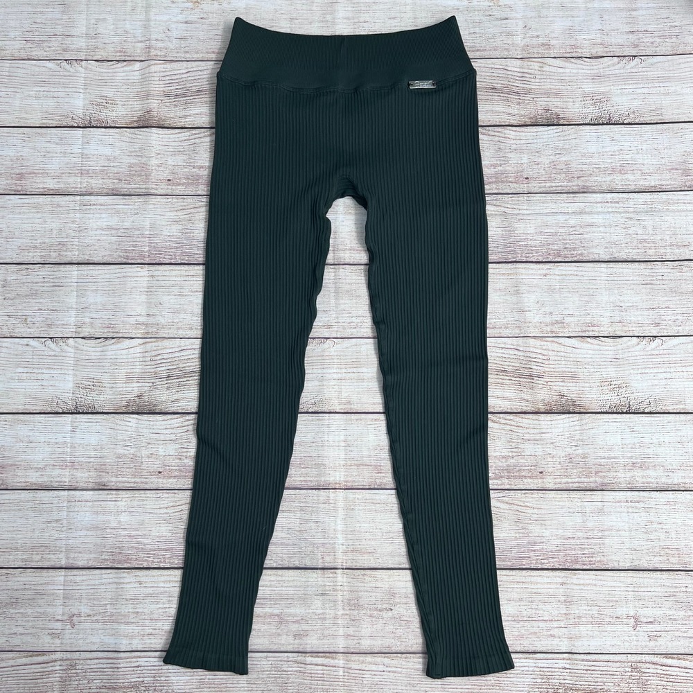 Bombshell Sportswear Leggings Womens Medium Dark Green Ribbed High Rise Seamless